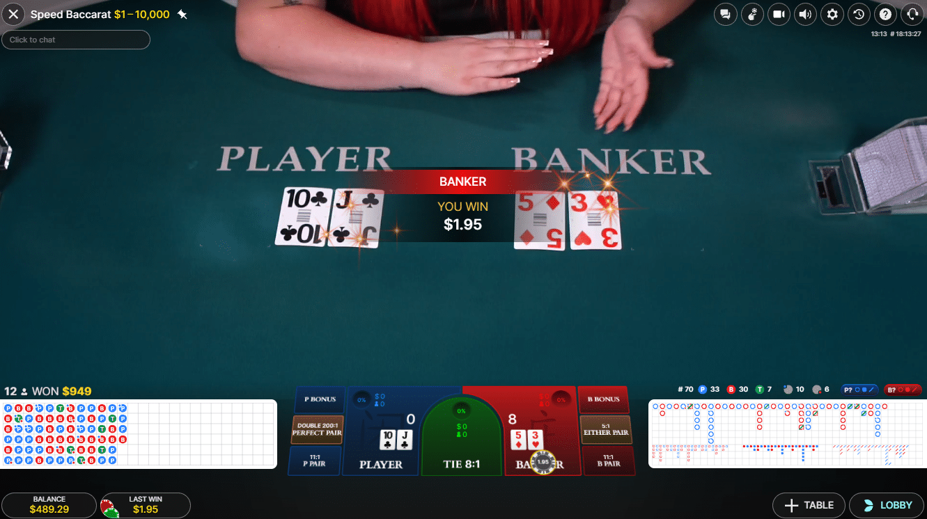 Speed Baccarat - Banker win